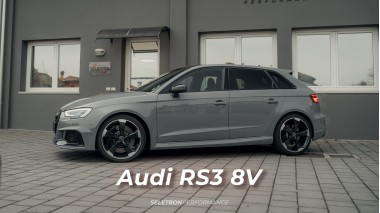 Tuning the Audi RS3 8V 2.5 400hp with a chip tuning unit, accelerator pedal module, and exhaust sound valves.